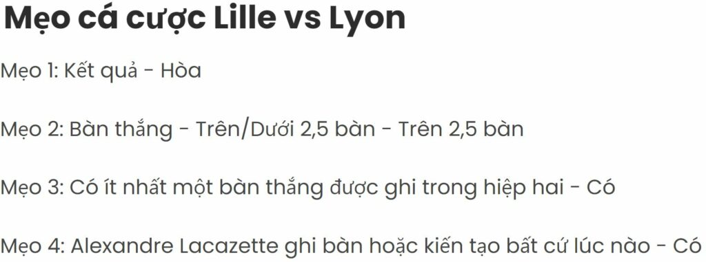 Mẹo cá cược Lille vs Lyon